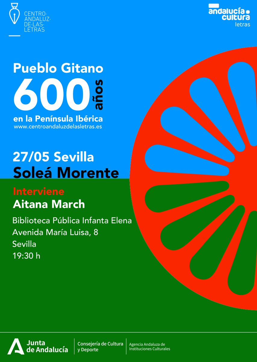 Biblioteca Sevilla (@bibsevilla) on Twitter photo En 2025 se celebra el 600º aniversario de la llegada del Pueblo Gitano a la Península. A propósito de esa fecha el CAL ha programado una serie de actividades en las que participarán varias mujeres gitanas. El martes 27 la cantaora Soleá Morente en <a href="/bibsevilla/">Biblioteca Sevilla</a>.
<a href="/letrasandalucia/">Centro Andaluz de las Letras</a> En 2025 se celebra el 600º aniversario de la llegada del Pueblo Gitano a la Península. A propósito de esa fecha el CAL ha programado una serie de actividades en las que participarán varias mujeres gitanas. El martes 27 la cantaora Soleá Morente en <a href="/bibsevilla/">Biblioteca Sevilla</a>.
<a href="/letrasandalucia/">Centro Andaluz de las Letras</a>