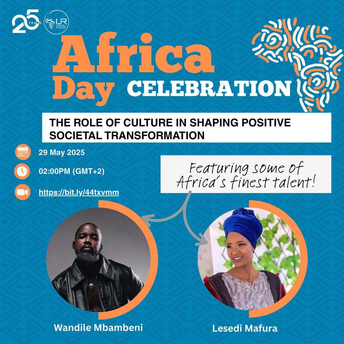 Our upcoming Africa Day Celebration will feature some of the continent's finest talent! Enjoy musical and poetic performances celebrating African rhythms and unity by Wandile Mbambeni and Lesedi 'Tshedza' Mafura.

We recognise that culture can act as a bridge between diverse