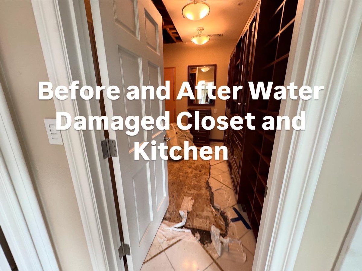 ivadesignbuild's tweet photo. Before and after photos of water damaged mitigation and restoration of a master closet and a kitchen. https://t.co/bQY1UeL8SW