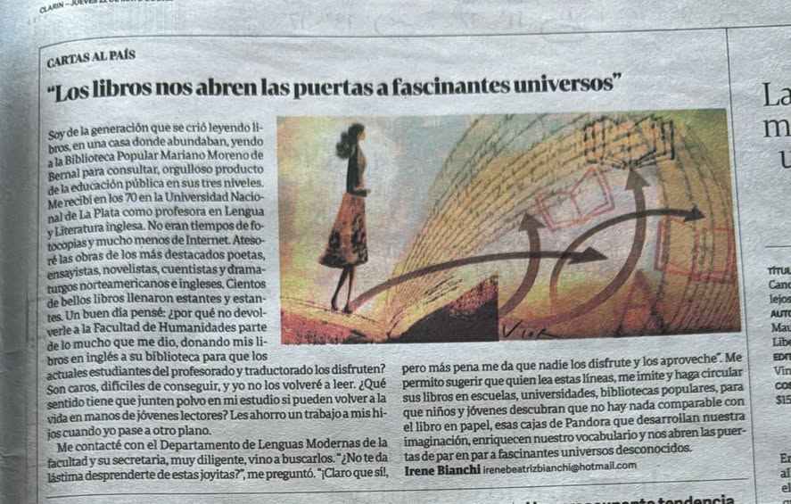Mi carta hoy en Clarín.
Ojalá muchos se copien ...😊😍
