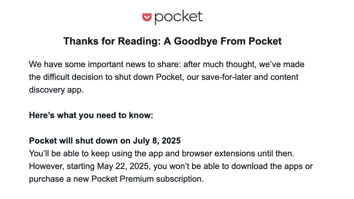 Pocket is going away. Mozilla wasted a good product there.
