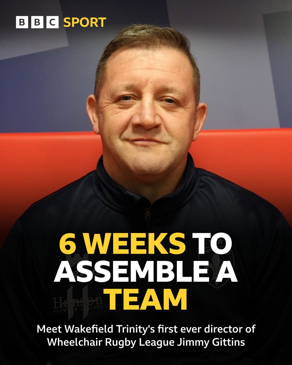 BBC Sport West Yorkshire (@bbcwys) on Twitter photo 6⃣ weeks to assemble a team!
⚜️ Meet <a href="/jimmygittins/">jimmy gittins</a>, <a href="/WTrinityRL/">Wakefield Trinity</a>'s first ever director of Wheelchair Rugby League who's never shirked a challenge - and find out how you can join the journey.
🎧 tinyurl.com/yc2sthxh
#BBCRL 6⃣ weeks to assemble a team!
⚜️ Meet <a href="/jimmygittins/">jimmy gittins</a>, <a href="/WTrinityRL/">Wakefield Trinity</a>'s first ever director of Wheelchair Rugby League who's never shirked a challenge - and find out how you can join the journey.
🎧 tinyurl.com/yc2sthxh
#BBCRL