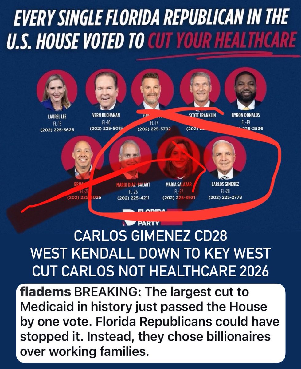 Carlos Gimenez’s Republican Congressional District (CD28) has the nation’s third largest number of people on Medicare and Medicaid. Third largest in the country, not state! Project 2026, vote Carlos out. 
☎️ Gimenez office: 305-222-0160 
#billionairebill #GOPDoesNotCareAboutYou