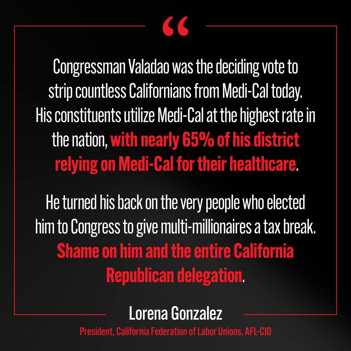 We stand strongly opposed to the House’s vote to slash hundreds of billions from Medicaid. This bill MUST NOT be allowed to pass.