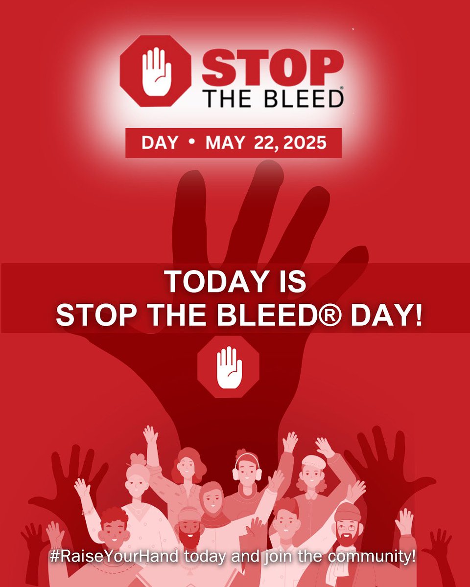 It’s STOP THE BLEED® Day! 🎉
Get involved: Train, share your #MySTOPTHEBLEEDstory, &amp; post your Raise Your Hand pics.
We’ll be sharing highlights from around the world all day—check our socials!
#StopTheBleedDay