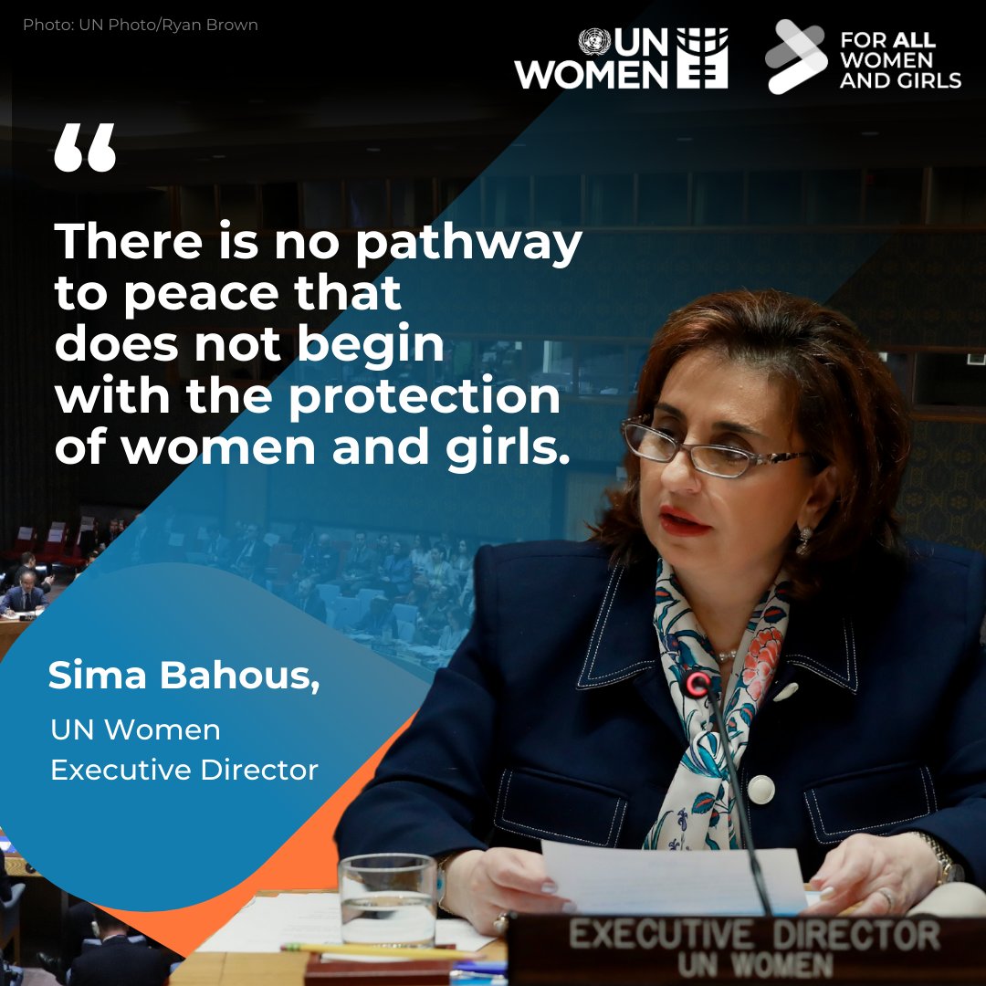 UN Women (@un_women) on Twitter photo In conflicts worldwide, women and girls are not just caught in the crossfire—they're deliberately targeted.
At the <a href="/UN/">United Nations</a> Security Council, <a href="/unwomenchief/">Sima Bahous</a> called for justice, protection, and women’s leadership.
Read the full speech: unwo.men/Fsyg50VXhIL
#ForAllWomenAndGirls In conflicts worldwide, women and girls are not just caught in the crossfire—they're deliberately targeted.
At the <a href="/UN/">United Nations</a> Security Council, <a href="/unwomenchief/">Sima Bahous</a> called for justice, protection, and women’s leadership.
Read the full speech: unwo.men/Fsyg50VXhIL
#ForAllWomenAndGirls
