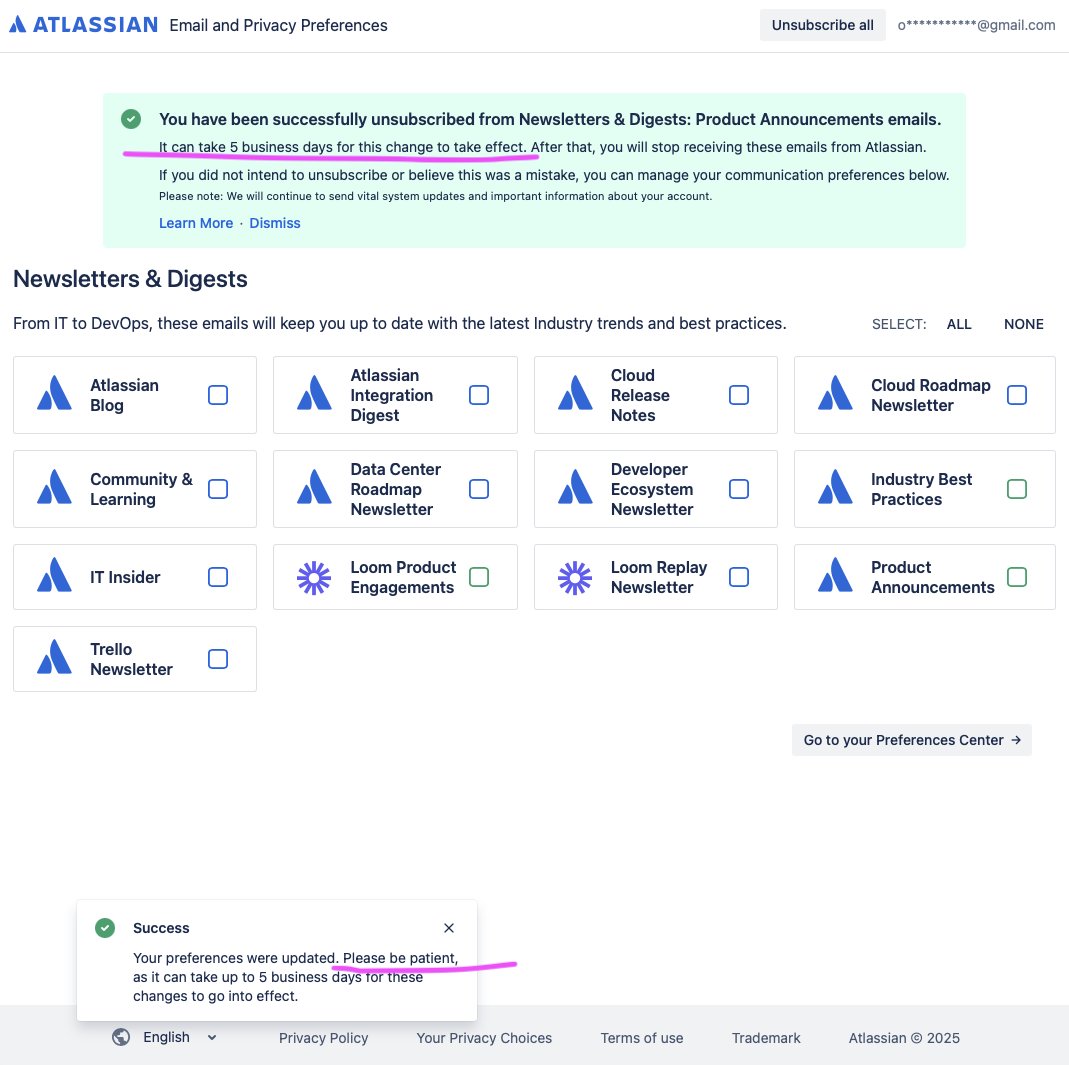 kintecus's tweet photo. Hey @Atlassian, wtf this ui? also how the hell in the world of AI agents and stuff it can take up to 5 (!) days to update email preferences?! and the fact that you ask to be patient is pathetic. Congrats on rolling out new Trello, but the spam I started getting about it is 🤮 https://t.co/F7Jun6Pb74