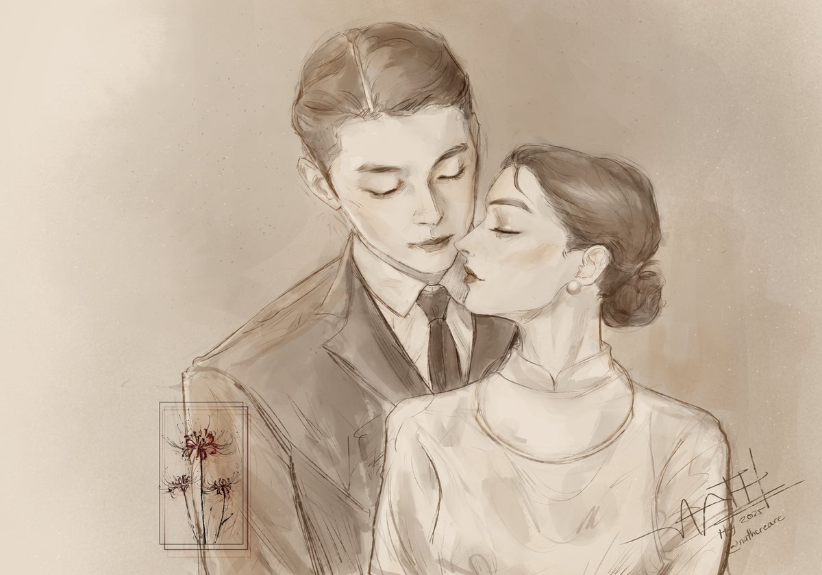 “In all his training to be patriarch, he was taught how to say little but mean a lot. No one taught him how to soothe his wife.”

art by the amazing <a href="/NathCreare/">Nath</a> ! please feast your eyes upon the It couple of Hanoi 1925 in my #MartialArtsBook 🩶