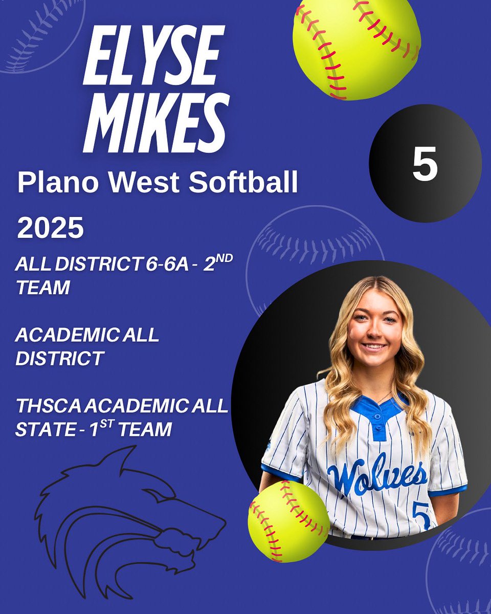👏 Huge shoutout to Elyse Mikes! 🥎💙
She’s been recognized with:

🏅 All District 6-6A – 2nd Team
📚 Academic All District
🎓 THSCA Academic All State – 1st Team

Excellence on the field AND in the classroom! 💪🌟
#AllDistrict #AcademicAllStar #THSCA #planowest #lwg