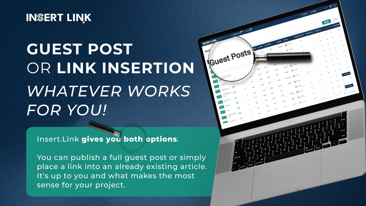 Guest post or link insertion — whatever works for you. 🙌

INSERT.LINK gives you both options. You can publish a full guest post or simply place a link into an already existing article. It's up to you and what makes the most sense for your project.

To help you pick