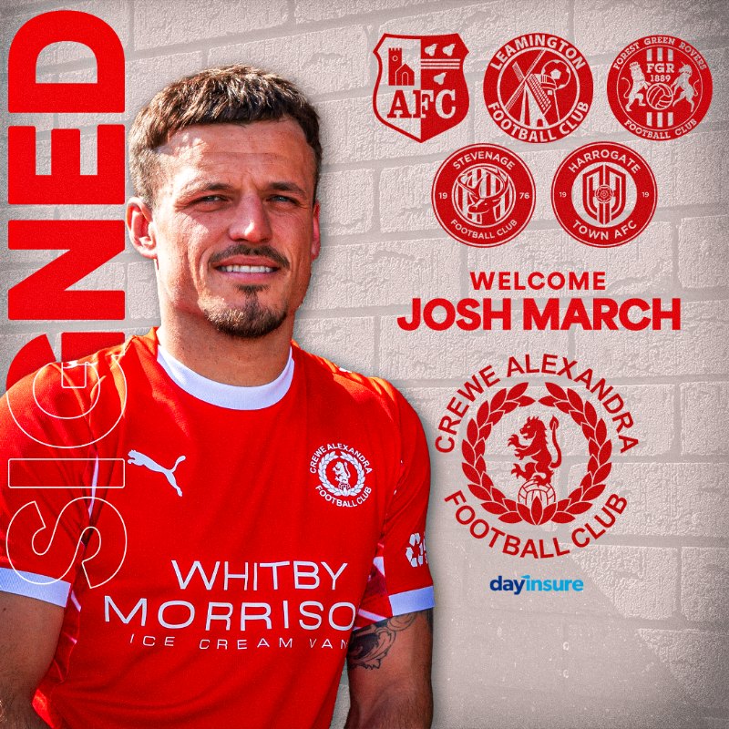 crewealexfc's tweet photo. Crewe Alexandra are delighted to announce that Josh March has joined on a free transfer from Harrogate Town ✍️🔴

Welcome, @joshmarchh 🙌

@Dayinsure | #CreweAlex
