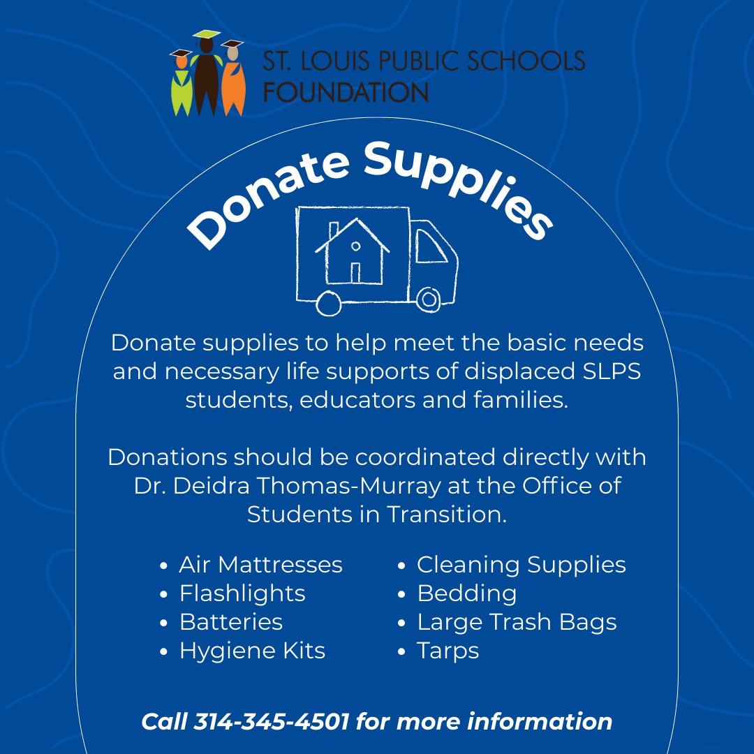 StlEdFund's tweet image. 100% of gifts will go toward supporting the health, wellness, and recovery of SLPS students, educators, and families. 

Donate to relief efforts at: tinyurl.com/4tbeykp8.
