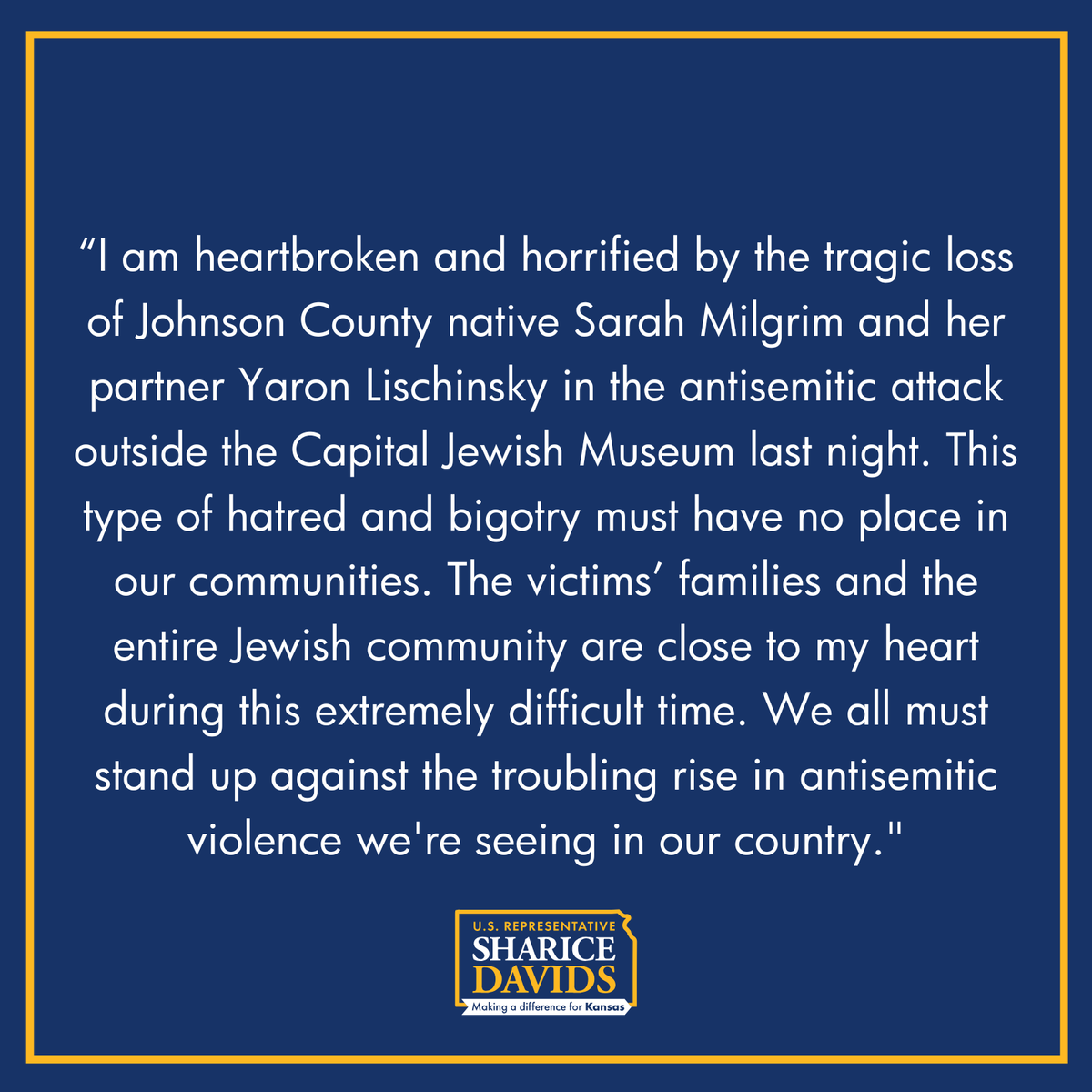 My statement on last night's antisemitic attack outside of the Capital Jewish Museum in Washington, D.C.: