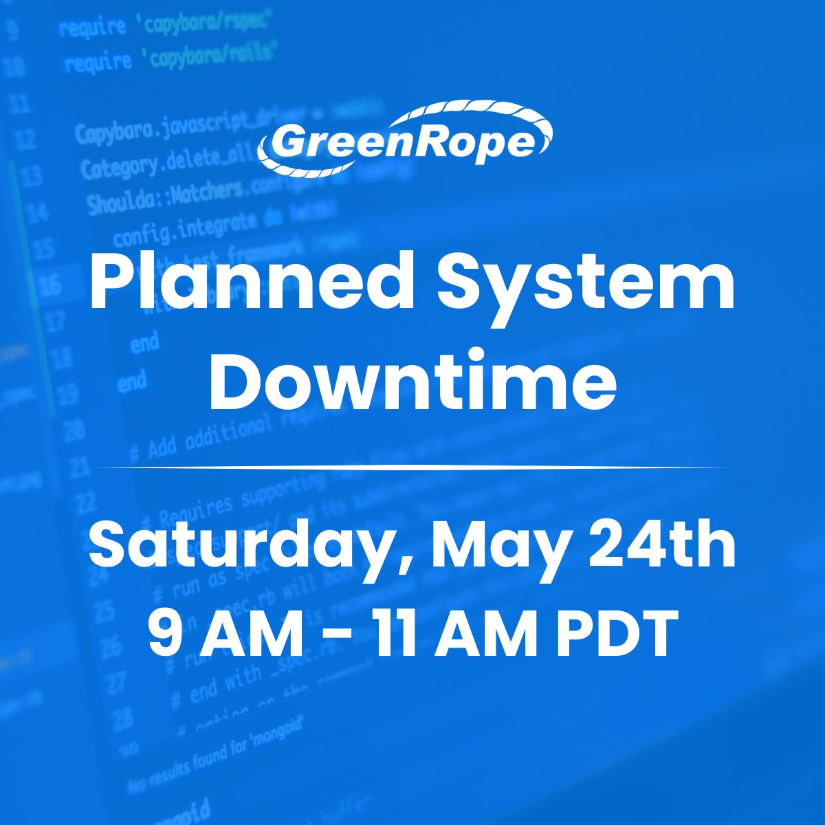 We’ll be performing routine system maintenance this Saturday at 9:00 AM PDT.

During this time, GreenRope may be temporarily unavailable. We expect the downtime to last around ten minutes, but it’s possible it could take longer depending on the updates being applied.