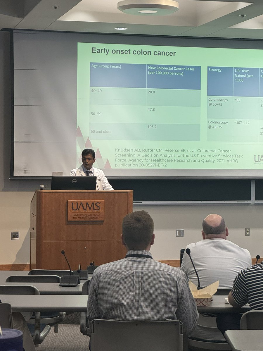 UAMS Division of Gastroenterology & Hepatology (@uams_gihep) on Twitter photo Internal Medicine Grand Rounds
“Emerging strategies for colorectal cancer screening”
By one of our GI faculty Dr. Thomas Augustine
<a href="/UAMS_COM/">UAMS College of Medicine</a> <a href="/uamshealth/">UAMS Health</a> <a href="/MaugarMD/">Mauricio Garcia Saenz MD</a> <a href="/Alomari_MD/">Mohammad Alomari, MD</a> <a href="/genesisdelnogal/">Genesis DelNogal, MD</a> <a href="/mk_gangwani/">Manesh Kumar Gangwani, MD MPH</a> <a href="/AdalGuzmanMD/">Adal Guzman</a> Internal Medicine Grand Rounds
“Emerging strategies for colorectal cancer screening”
By one of our GI faculty Dr. Thomas Augustine
<a href="/UAMS_COM/">UAMS College of Medicine</a> <a href="/uamshealth/">UAMS Health</a> <a href="/MaugarMD/">Mauricio Garcia Saenz MD</a> <a href="/Alomari_MD/">Mohammad Alomari, MD</a> <a href="/genesisdelnogal/">Genesis DelNogal, MD</a> <a href="/mk_gangwani/">Manesh Kumar Gangwani, MD MPH</a> <a href="/AdalGuzmanMD/">Adal Guzman</a>
