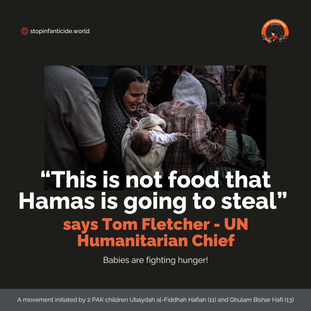 stop_infanticid's tweet photo. “This is not food that Hamas is going to steal.” – UN’s Tom Fletcher. It’s for starving babies. The world must stop hiding behind excuses. 

#GazaEmergency #HumanityFirst https://t.co/4MWT1RYGGP