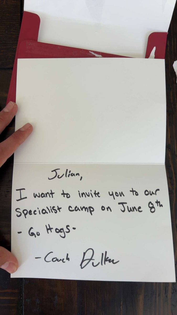 Julian Alessandrini (@juliandrini28) on Twitter photo Thank you Coach <a href="/Adam_Dulka/">Adam Dulka</a> for the personal invite to the specialist camp on June 8th!
<a href="/RazorbackFB/">Arkansas Razorback Football</a>
<a href="/JamesLangford86/">James Langford</a> <a href="/dlsfootball17/">De La Salle Football</a> Thank you Coach <a href="/Adam_Dulka/">Adam Dulka</a> for the personal invite to the specialist camp on June 8th!
<a href="/RazorbackFB/">Arkansas Razorback Football</a>
<a href="/JamesLangford86/">James Langford</a> <a href="/dlsfootball17/">De La Salle Football</a>