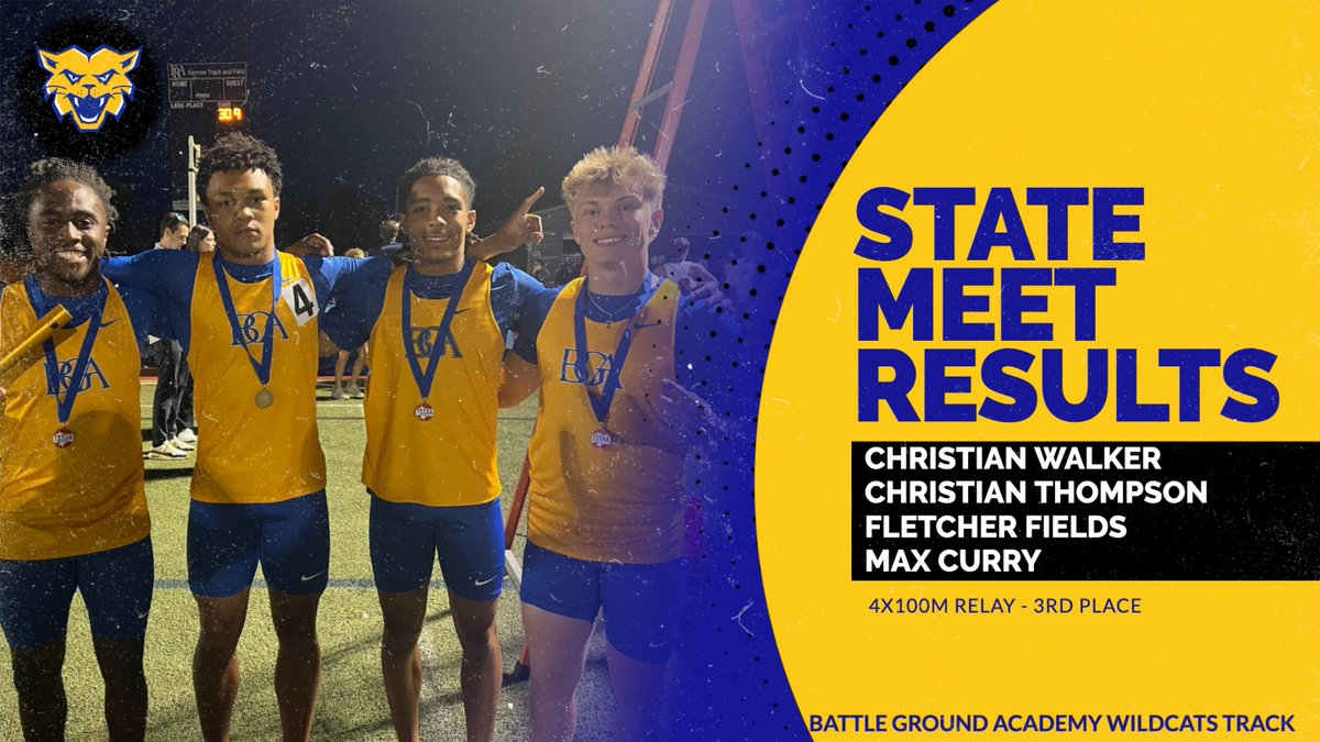 BGASports's tweet image. Congratulations, Christian Walker, Christian Thompson, Fletcher Fields, Max Curry! 

#ConquerandPrevail #BGAtrackandfield