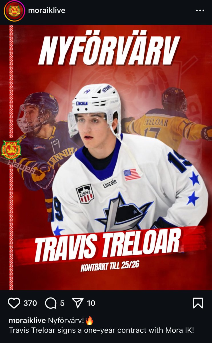 Mora IK has made Travis Treloar’s signing official.

<a href="/Q30Sports/">Q30 Sports</a> | #ECACHockey