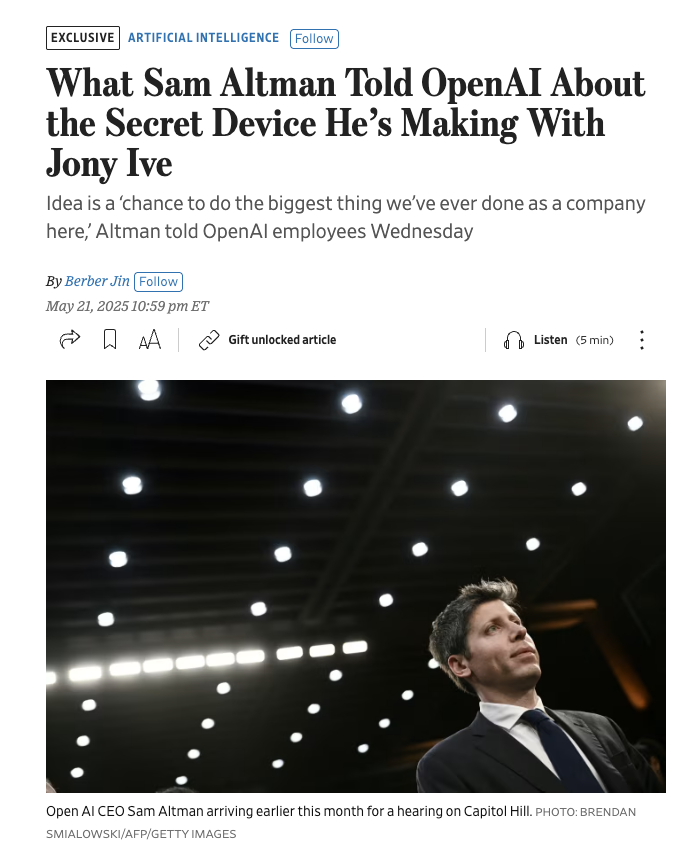 Sheel Mohnot (@pitdesi) on Twitter photo New OpenAI product is a "3rd device" alongside a phone & laptop. It is pocket-sized, ISN'T glasses, doesn't have a screen.
They plan to ship 100M faster than anyone ever has and make it part of daily life.
<a href="/sama/">Sam Altman</a> says the $6.5B acquisition could unlock $1T in value for OpenAI. New OpenAI product is a "3rd device" alongside a phone & laptop. It is pocket-sized, ISN'T glasses, doesn't have a screen.
They plan to ship 100M faster than anyone ever has and make it part of daily life.
<a href="/sama/">Sam Altman</a> says the $6.5B acquisition could unlock $1T in value for OpenAI.