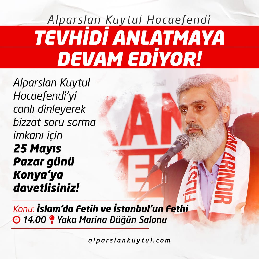 Alparslan Kuytul Hocaefendi Tevhidi Anlatmaya Devam Ediyor...
AlparslanHoca Konyada
#FurkanKonferansları
