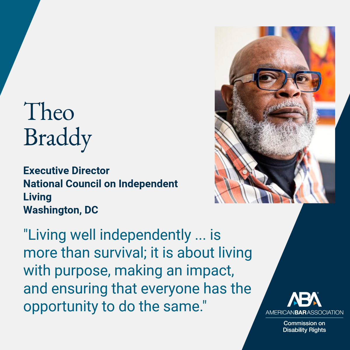ABA Commission on Disability Rights (@abadisability) on Twitter photo .<a href="/Theobraddy/">Theo Braddy</a>, executive director of the National Council on Independent Living and a Council Member of the National Council on Disability, spoke with the Commission about the independent living movement and the challenges ahead: americanbar.org/groups/diversi⦠.<a href="/Theobraddy/">Theo Braddy</a>, executive director of the National Council on Independent Living and a Council Member of the National Council on Disability, spoke with the Commission about the independent living movement and the challenges ahead: americanbar.org/groups/diversiā¦