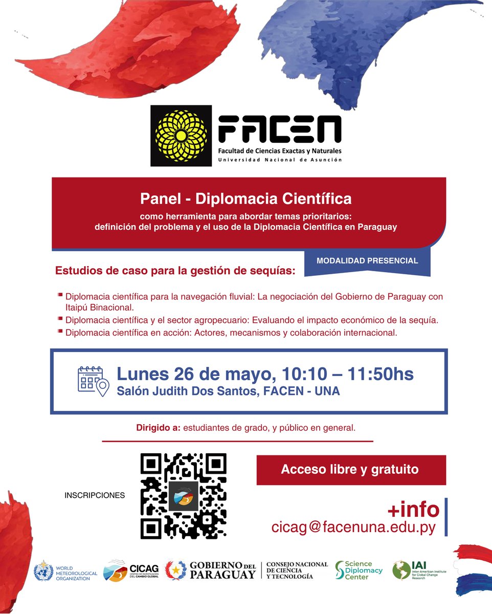 Panel - Diplomacia Científica, como herramienta para abordar temas prioritarios: definición del problema y el uso de la Diplomacia Científica en Paraguay.

📆 Lunes 26 de mayo
⏰ 10:10 - 11:50 horas
📍  Salón Judith Dos Santos
🔗 Enlace de inscripción: qrco.de/bg1EE4