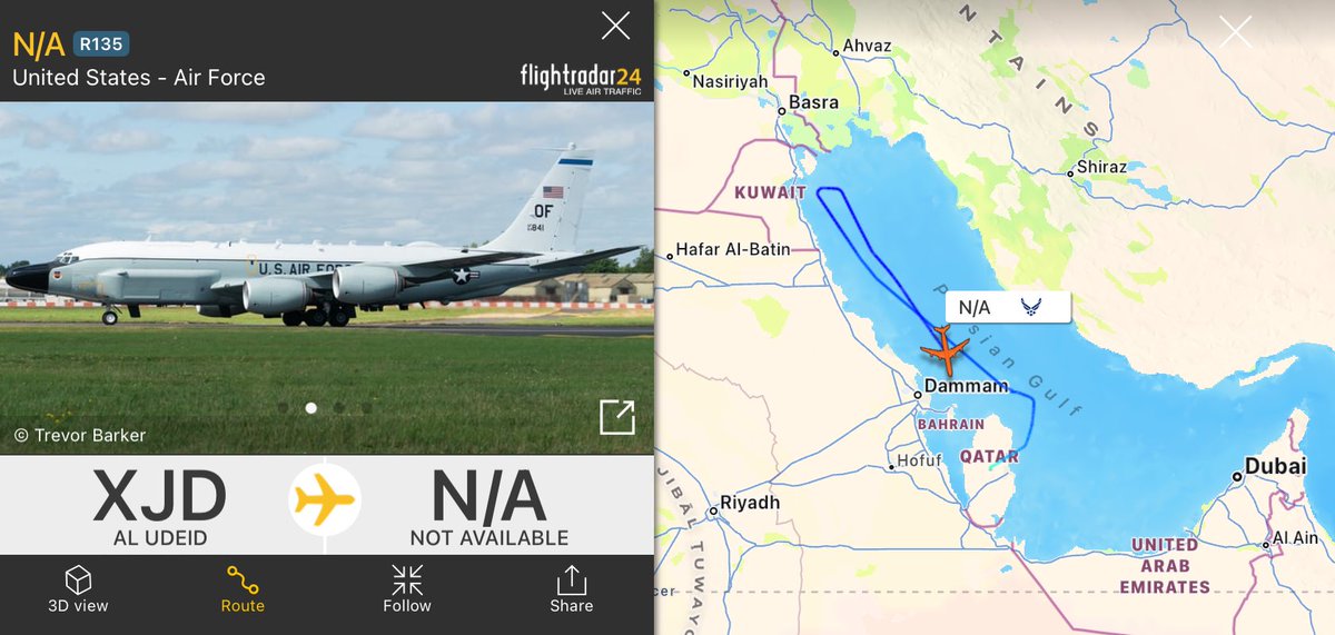 USAF 🇺🇸 RC-135V Rivet Joint monitoring Iran 🇮🇷