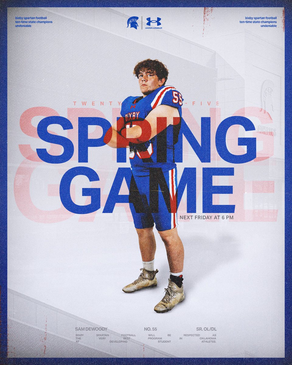 Save the date, Spartan Nation.

🏈 2025 Spartan Spring Game
📆 Friday, May 30th at 6 pm
📍 Lee Snider Field
🎟️ One Case of Gatorade

#BixbySpartans | #Undeniable