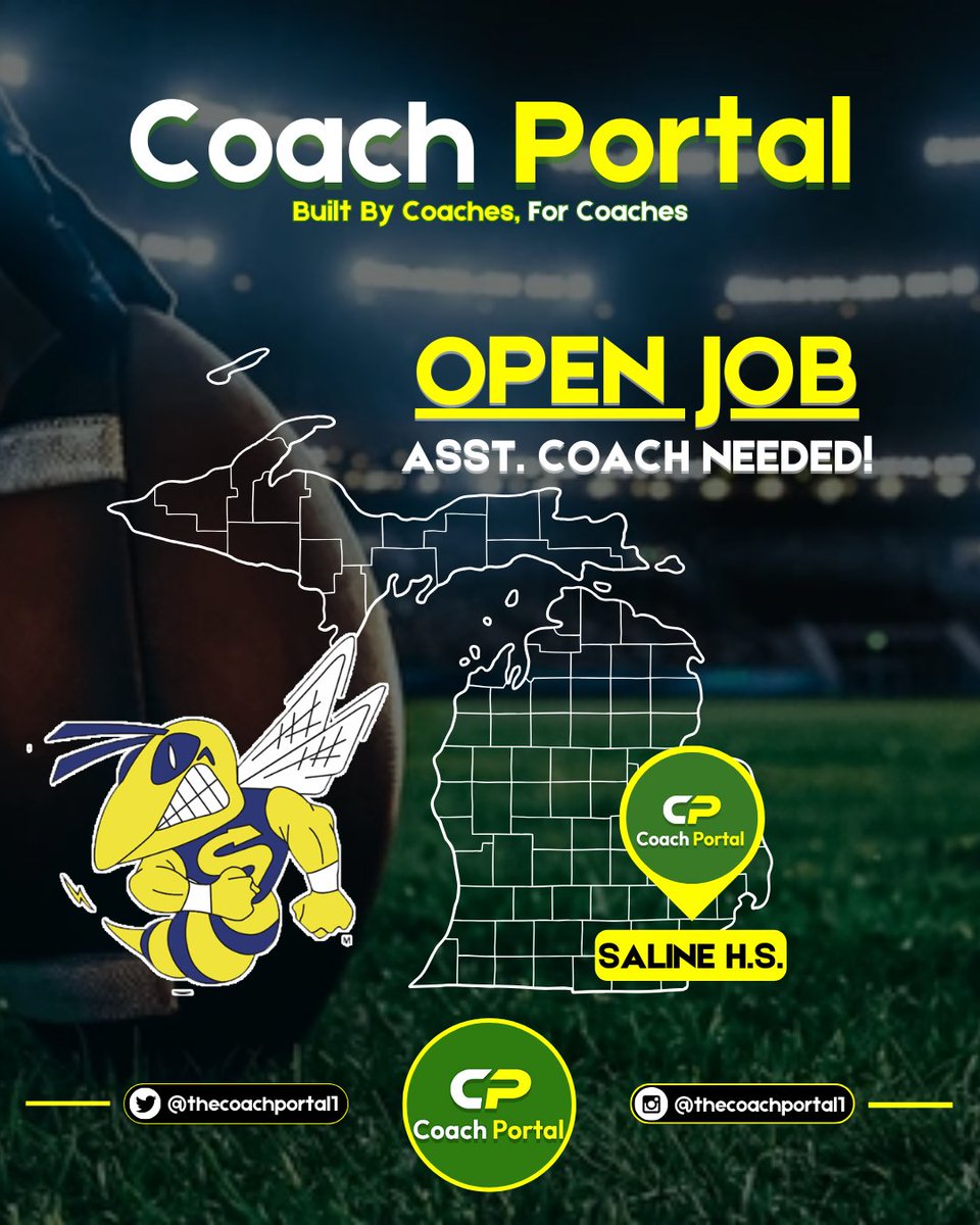 Coach Portal (@thecoachportal1) on Twitter photo Saline H.S. (MI) is looking for a Varsity Assistant Coach. The position is best fit. Great opportunity to coach vs great competition with a team full of returning starters.
If interested, email resumes to Head Coach, <a href="/CoachShort_/">Kyle Short</a> at shortk@salineschools.org.
#coachportal Saline H.S. (MI) is looking for a Varsity Assistant Coach. The position is best fit. Great opportunity to coach vs great competition with a team full of returning starters.
If interested, email resumes to Head Coach, <a href="/CoachShort_/">Kyle Short</a> at shortk@salineschools.org.
#coachportal
