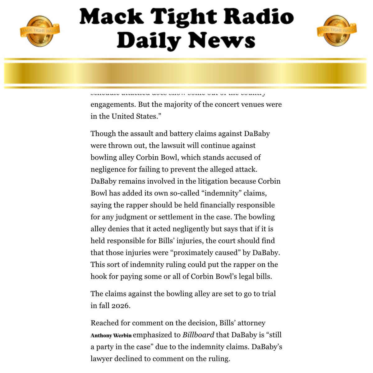 MackTightRadio's tweet image. According to #Billboard, #Dababy’s case against #Danileigh’s brother gets dismissed 👀

- #MackTightRadio 📻 #Ready2LearnShow 🧐 [Watch #MackTightTV On #RokuTV ❌ #FireTV On Channel #MackTight ❌ LISTEN TO Mack Tight Radio on macktightentertainment.com] #MackTight 👑