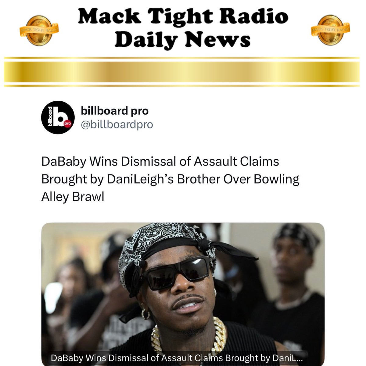 MackTightRadio's tweet image. According to #Billboard, #Dababy’s case against #Danileigh’s brother gets dismissed 👀

- #MackTightRadio 📻 #Ready2LearnShow 🧐 [Watch #MackTightTV On #RokuTV ❌ #FireTV On Channel #MackTight ❌ LISTEN TO Mack Tight Radio on macktightentertainment.com] #MackTight 👑