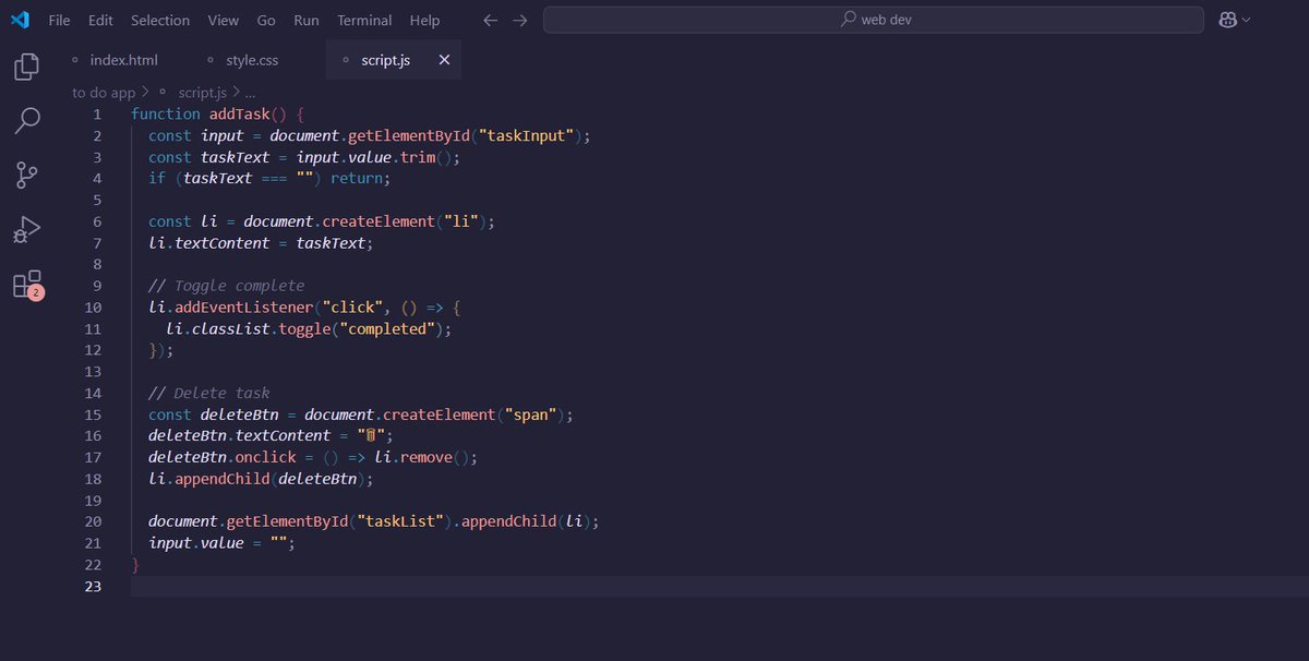 codewithafroj's tweet image. #30NitesOfCode Day 25 :
Today, I created to do app and more worked on script js file. I will focus on learning other tools. I started create basic web dev projects for level up my programming language..🌱
.
.
.
.
Happy Coding !!