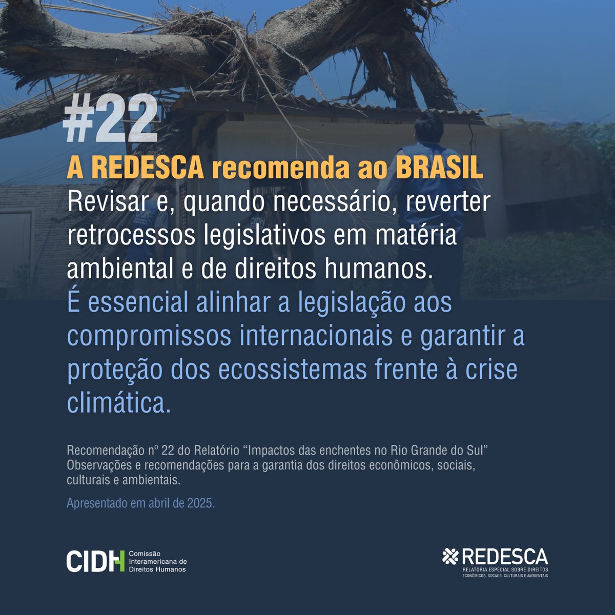 #REDESCA (@desca_cidh) on Twitter photo 🇧🇷 O Relatório “Impactos das enchentes no Rio Grande do Sul” reúne observações e recomendações para garantir os direitos econômicos, sociais, culturais e ambientais (DESCA).
🗓️ Apresentado por <a href="/jpalummo/">Javier Palummo</a>, Relator Especial DESCA, às autoridades brasileiras em abril de 2025.
🔍 🇧🇷 O Relatório “Impactos das enchentes no Rio Grande do Sul” reúne observações e recomendações para garantir os direitos econômicos, sociais, culturais e ambientais (DESCA).
🗓️ Apresentado por <a href="/jpalummo/">Javier Palummo</a>, Relator Especial DESCA, às autoridades brasileiras em abril de 2025.
🔍