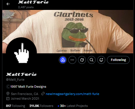 Matt Furie just changed his profile pic to $GORTH's middle finger
