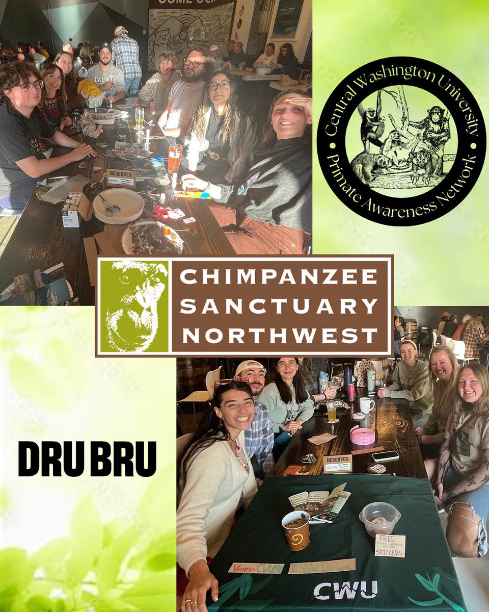 It was so amazing to see everyone at Dru Bru last week! Thank you so much for supporting Chimpanzee Sanctuary Northwest with us. 

Thank you Dru Bru for the fun! 🥳

#PAN #CWU #CentralWashingtonUniversity #ellensburg #primates #primatology #CSNW #Drubru <a href="/DRUBRU/">DRU BRU</a> <a href="/ChimpSanctuary/">Chimpanzee Sanctuary Northwest</a>