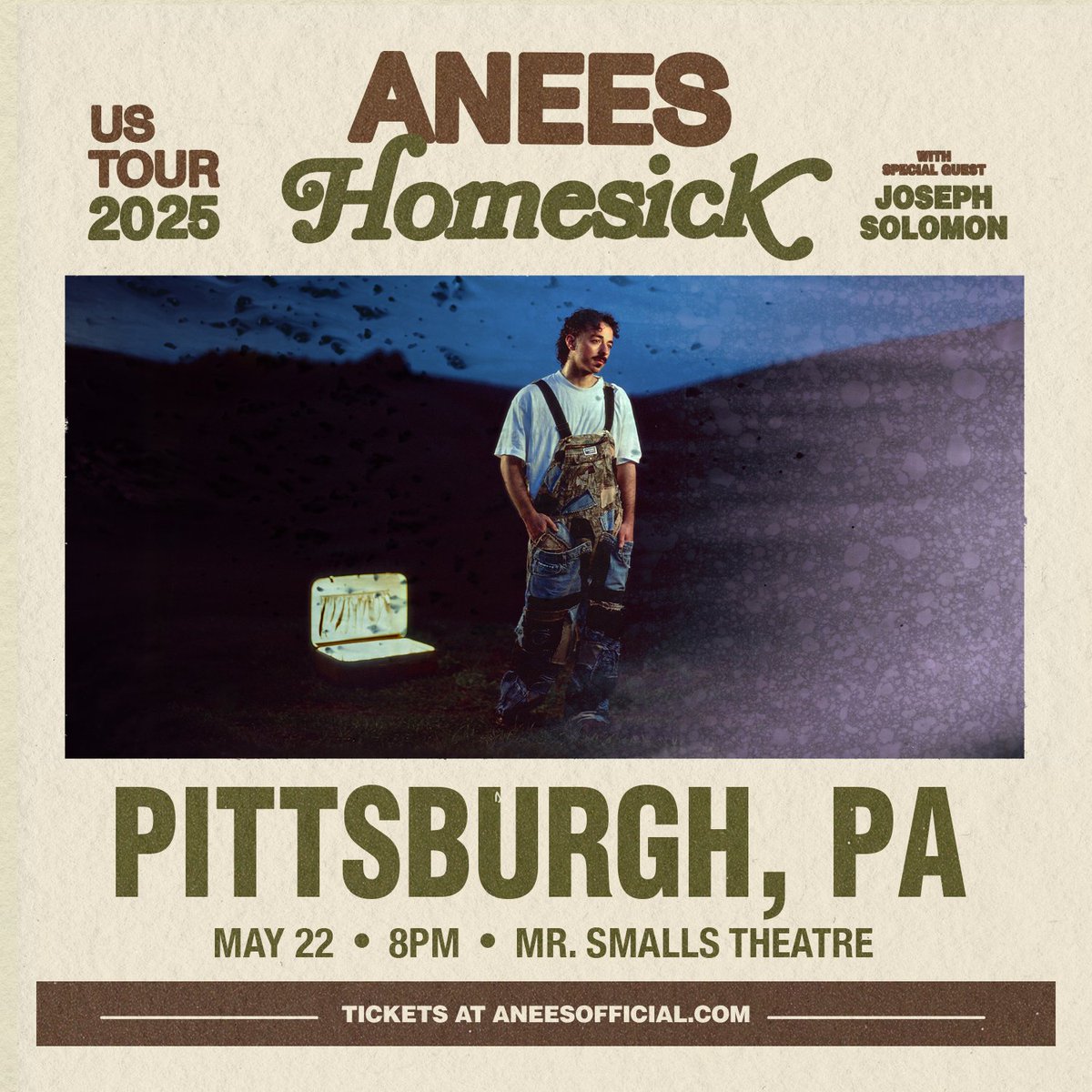Opus One Productions (@opusoneprod) on Twitter photo πΆ TONIGHT πΆ
05/22 | #anees - Homesick US Tour 2025 with special guest <a href="/whatisjoedoing/">Joseph Solomon</a> | <a href="/MrSmallsTheatre/">Mr Smalls Theatre</a>β
ποΈ Buy Tix: tinyurl.com/ymb7srxa
Doors: 7:00PM
Tickets are available for purchase online or at the door. πΆ TONIGHT πΆ
05/22 | #anees - Homesick US Tour 2025 with special guest <a href="/whatisjoedoing/">Joseph Solomon</a> | <a href="/MrSmallsTheatre/">Mr Smalls Theatre</a>β
ποΈ Buy Tix: tinyurl.com/ymb7srxa
Doors: 7:00PM
Tickets are available for purchase online or at the door.