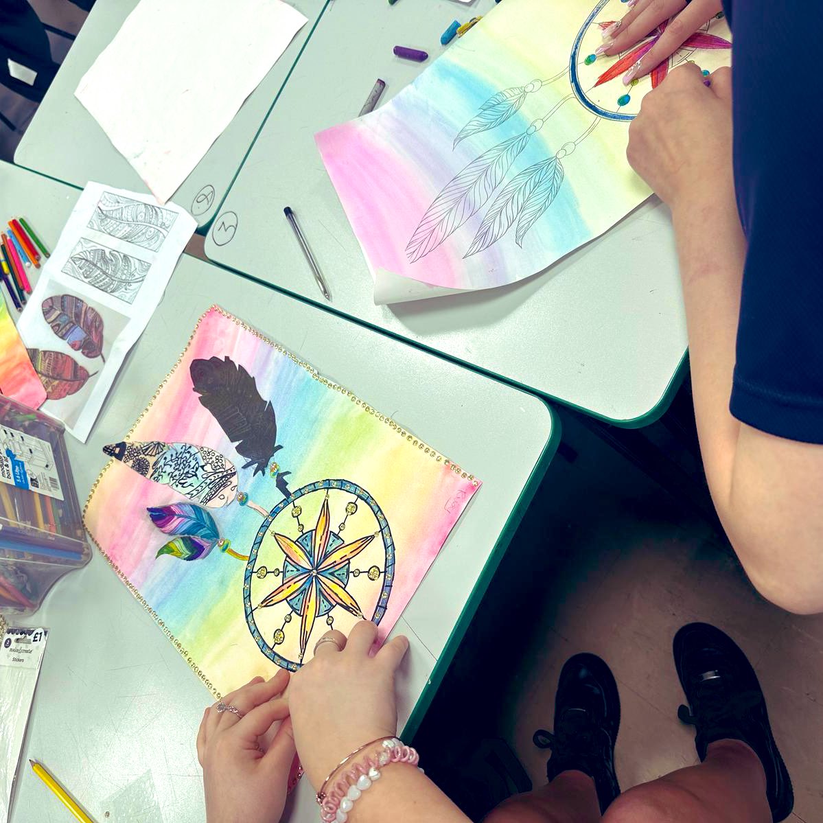 Ms Dhanjan loved stopping by Year 8’s Art class with Miss Jones today! It was a really colourful &amp; fun lesson drawing &amp; designing beautiful dreamcatchers! We love seeing their creativity &amp; imagination come to life! 🤩🌈🎨