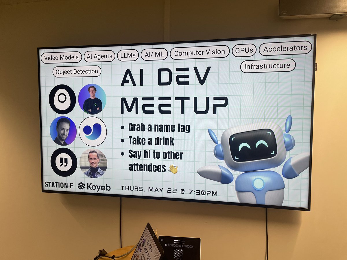 Alisdair Broshar (@alisdairbroshar) on Twitter photo Getting ready to kick off May’s AI Developer meetup focused on AI models for object detection, image and video generation
Super excited for the talks and demos from <a href="/gokoyeb/">Koyeb</a> <a href="/ultralytics/">Ultralytics</a> <a href="/picsellia/">Picsellia 🥑</a> <a href="/TellersAI/">Tellers</a> 🚀 Getting ready to kick off May’s AI Developer meetup focused on AI models for object detection, image and video generation
Super excited for the talks and demos from <a href="/gokoyeb/">Koyeb</a> <a href="/ultralytics/">Ultralytics</a> <a href="/picsellia/">Picsellia 🥑</a> <a href="/TellersAI/">Tellers</a> 🚀