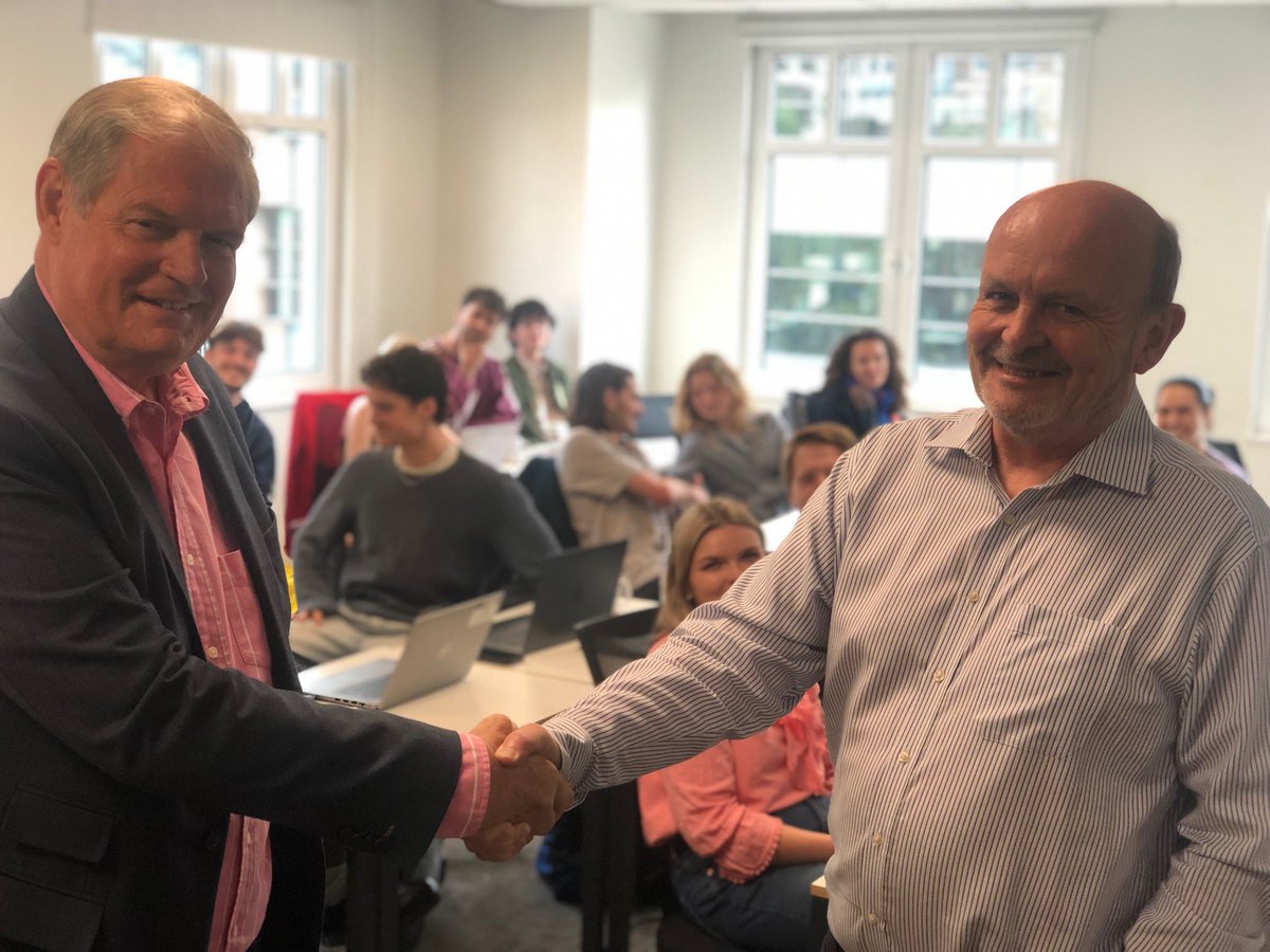Delighted to meet up with my fellow Thomson Regional Newspapers trainee Andrew Knight after 45 years (!) &amp; address his journalism trainees at the Press Association editorial training centre. A great bunch! Lots of probing questions!