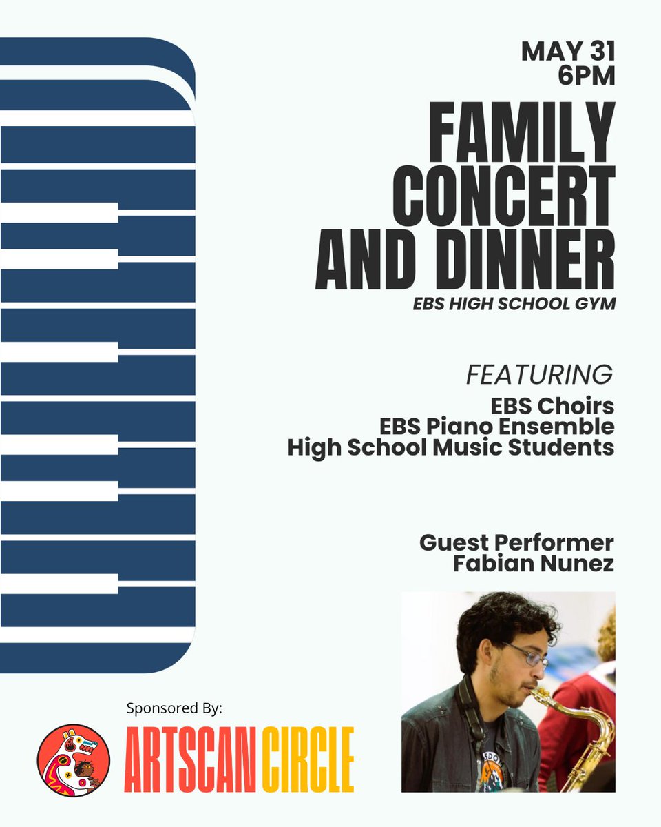 Concert &amp; Dinner in Pikangikum, ON! Join us for an unforgettable evening of music and community at the EBS High School Gym! Featuring performances by the EBS Choir, Piano Ensemble, and Music Students. Plus, we’re excited to welcome Fabian Nunez as a special guest performer!