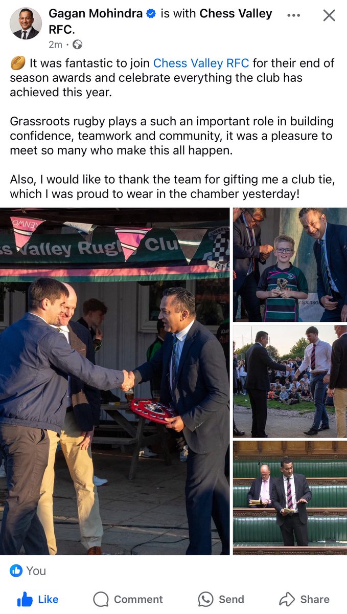 <a href="/CVRFC/">Chess Valley RFC</a> <a href="/gaganmohindra/">Gagan Mohindra MP</a> 

facebook.com/share/p/16TR3z…