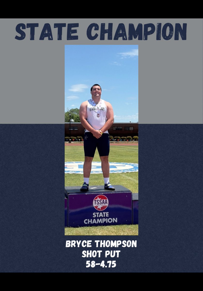 jack tate (@coachtatefhs20) on Twitter photo Farragut Admirals Track and Field Senior BRYCE THOMPSON captures his third consecutive TSSAA State SHOT PUT Championship today at MTSU in Murfreesboro ⚓️🥇
Bryce is a Penn State University signee
<a href="/AdmiralsXC_TF/">Chelsea Osborne</a>
<a href="/5StarPreps/">5Star Preps</a> <a href="/prepxtra/">PrepXtra</a> <a href="/West105_WFIV/">Farragut Radio</a> Farragut Admirals Track and Field Senior BRYCE THOMPSON captures his third consecutive TSSAA State SHOT PUT Championship today at MTSU in Murfreesboro ⚓️🥇
Bryce is a Penn State University signee
<a href="/AdmiralsXC_TF/">Chelsea Osborne</a>
<a href="/5StarPreps/">5Star Preps</a> <a href="/prepxtra/">PrepXtra</a> <a href="/West105_WFIV/">Farragut Radio</a>