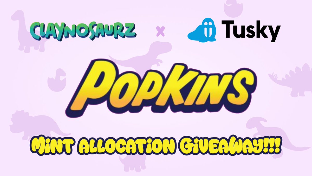 Tusky 🦭/acc (@tuskytools) on Twitter photo 🎉 Tusky x Claynosaurz Giveaway 🎉
We’re teaming up with the incredible <a href="/Claynosaurz/">Claynosaurz</a> to give away 10 free mint allocations for Popkins Unleashed 🦖💥
🎁 5 spots are reserved for our early supporters — more details in the Discord
🎁 5 spots are up for grabs here on X 👇
Want 🎉 Tusky x Claynosaurz Giveaway 🎉
We’re teaming up with the incredible <a href="/Claynosaurz/">Claynosaurz</a> to give away 10 free mint allocations for Popkins Unleashed 🦖💥
🎁 5 spots are reserved for our early supporters — more details in the Discord
🎁 5 spots are up for grabs here on X 👇
Want