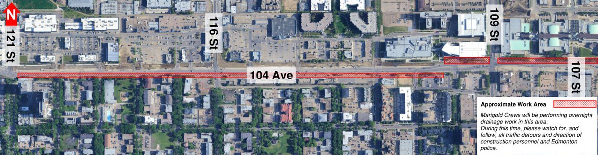 On or around May 22, 2025, Marigold crews will begin overnight utility work on 104
Avenue between 107 Street and 121 Street. 

More Info: tinyurl.com/2z6tv394