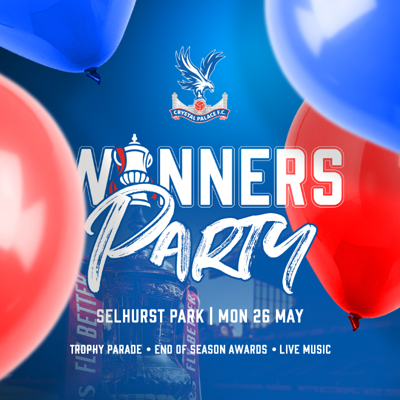 CPFC's tweet photo. Your invite to our @EmiratesFACup winners party 😍

Open-top bus parade ✅
End-of-season awards ✅
Live entertainment ✅

Grab your FREE ticket from 10am today ⤵️

#CPFC