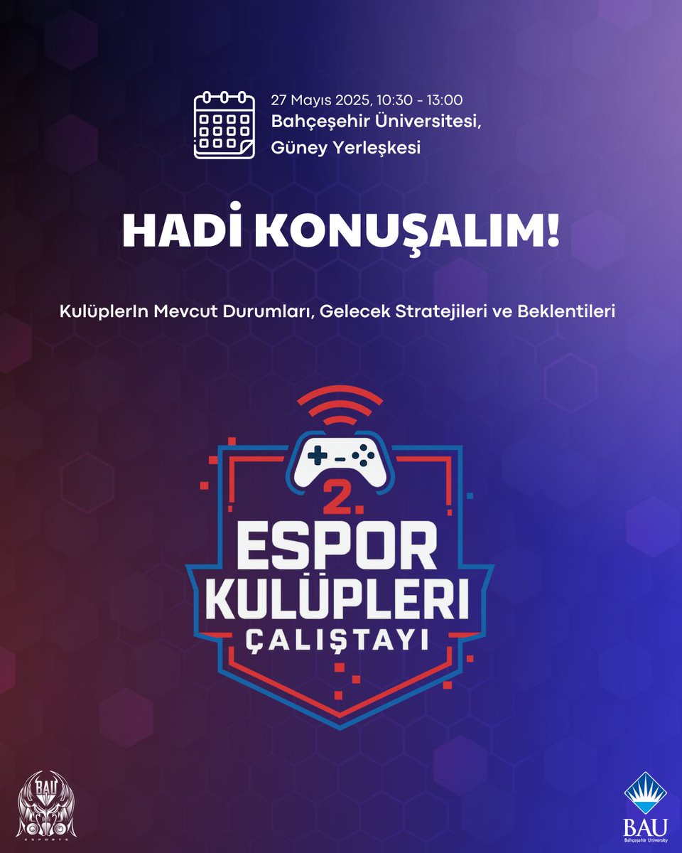 🎮 Espor Konuşuyoruz!

27 Mayıs tarihinde gerçekleştireceğimiz çalıştayda sen de yer almak istiyorsan:
 
📌 Aşağıdaki formu doldur veya kulüp başkanın ile iletişime geç!

📥 Katılım linki: forms.gle/7qWqj2chcWDLMm…

#EsporKonuşuyoruz