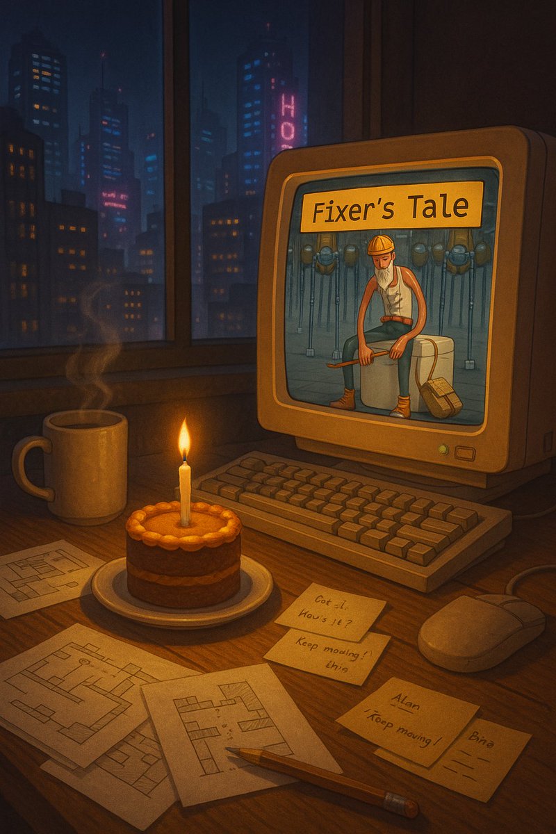 EmblemGamesTeam's tweet photo. 🎉 Fixer's Tale — 1 year!
Our first indie game launched exactly a year ago. A story-driven sci-fi adventure where your choices matter.
Thanks for playing! More to come.
🎮https://t.co/93A8Q18CIn
#FixersTale #indiedev #gamedev #interactivefiction #sciFiGame https://t.co/PKwGiZiuGX