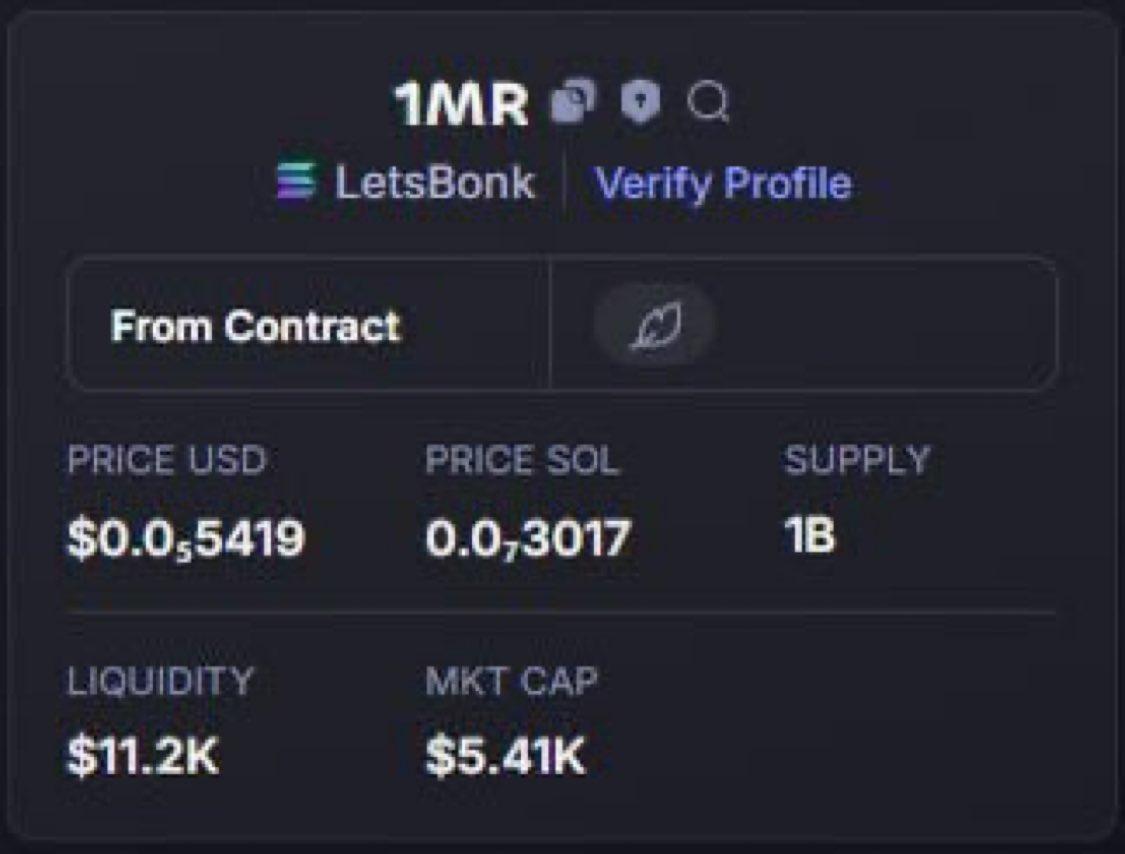 Malcolmforyou's tweet image. I showcased #1MR at an $5.4kmarket cap in my private Telegram group.

⛓️Chain #Solana