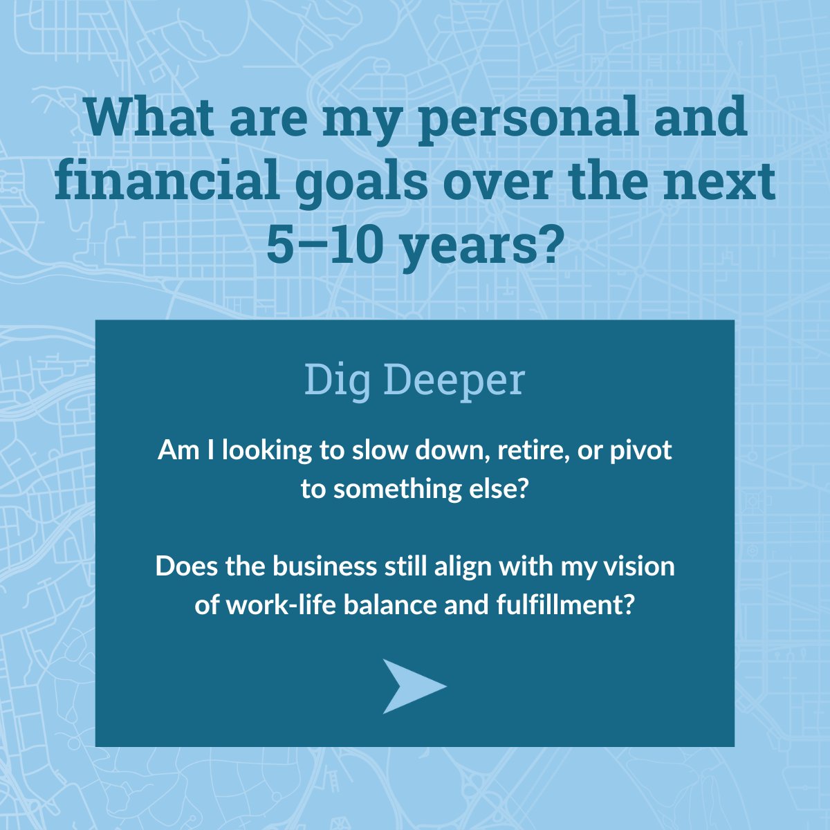 DecisionMapWM's tweet photo. Questions are the answers when deciding if and when to sell your business - but it's never too early to start planning. We work with you to develop a comprehensive post-transaction plan in advance of a potential sale to “reverse engineer” the process. https://t.co/caAt9yEWas https://t.co/IhCYsM2rUl